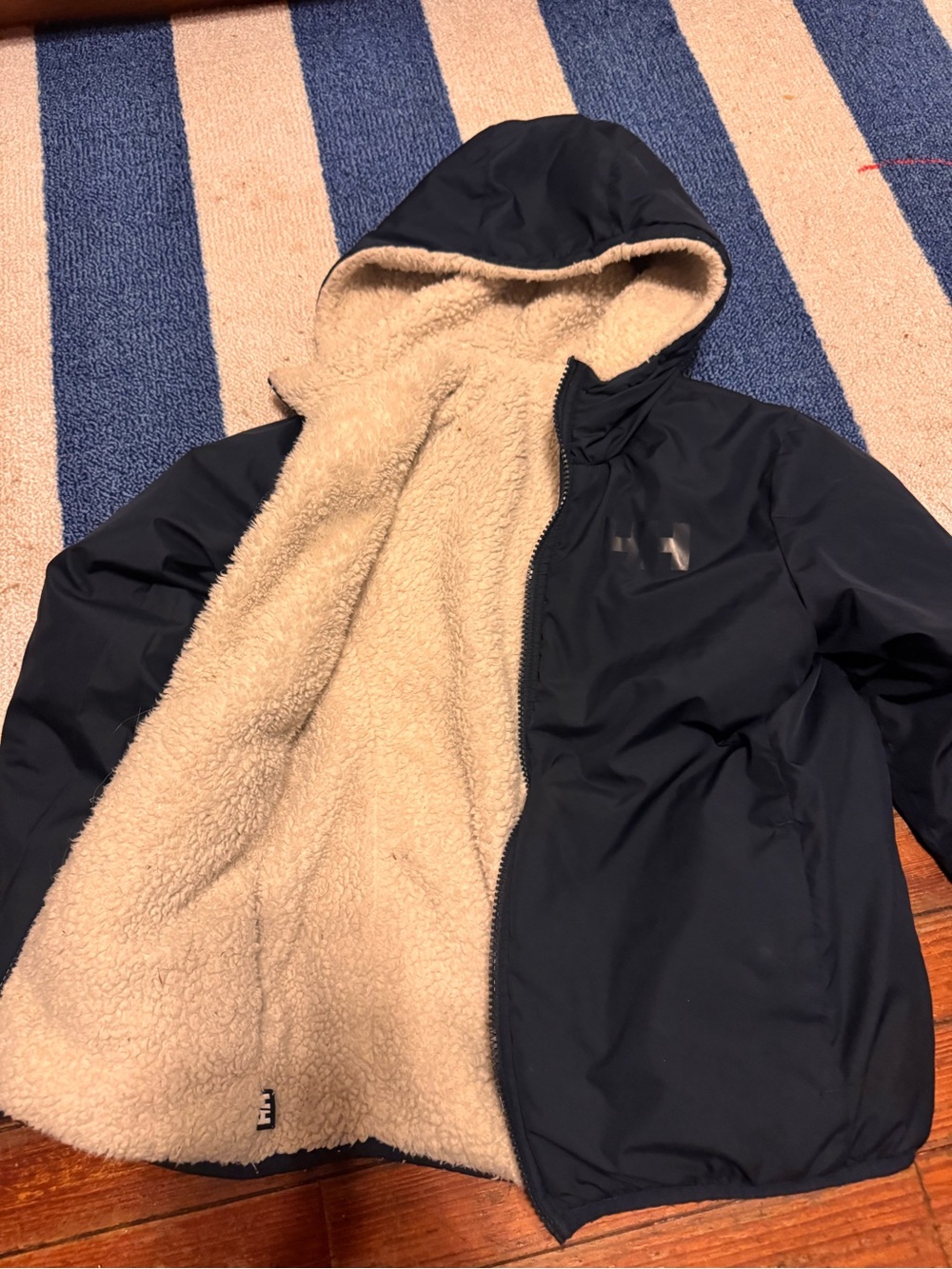 Men's Navy Sherpa-Lined Hooded Jacket